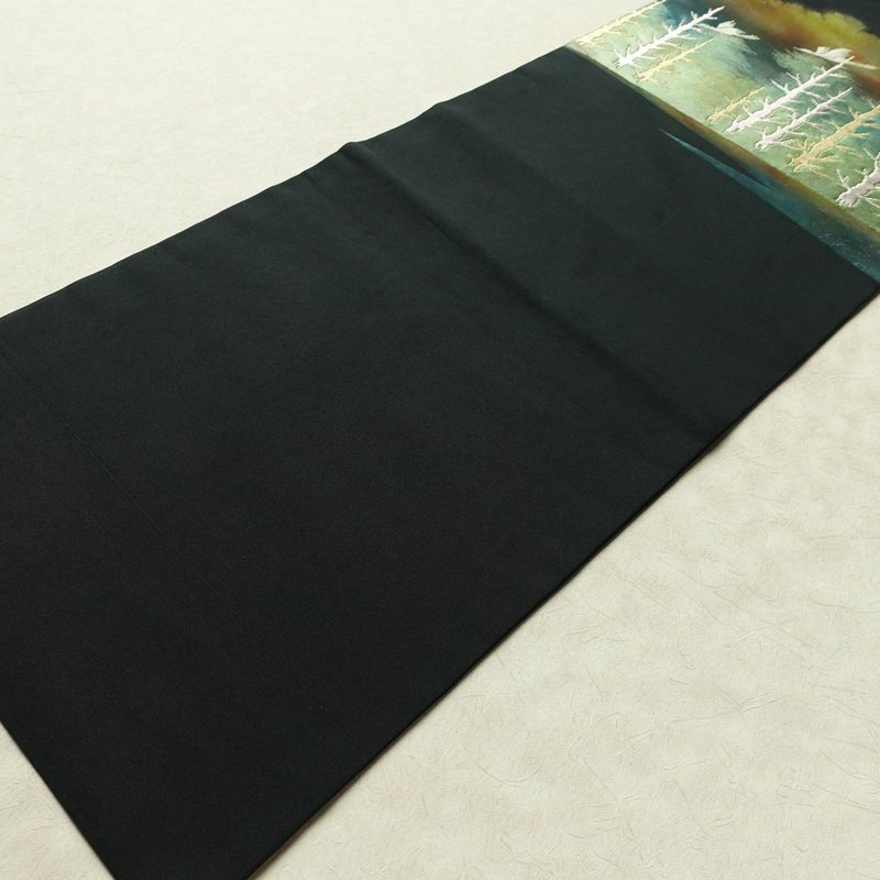 名古屋帯 太鼓柄 正絹 風景柄 名古屋仕立て なごや帯 リサイクル帯 帯 箔 黒_画像8