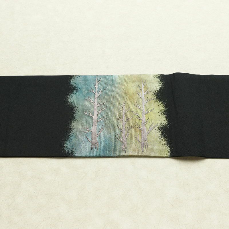 名古屋帯 太鼓柄 正絹 風景柄 名古屋仕立て なごや帯 リサイクル帯 帯 箔 黒_画像12