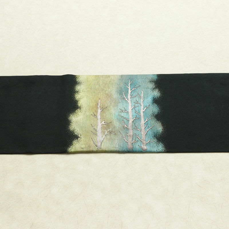 名古屋帯 太鼓柄 正絹 風景柄 名古屋仕立て なごや帯 リサイクル帯 帯 箔 黒_画像13