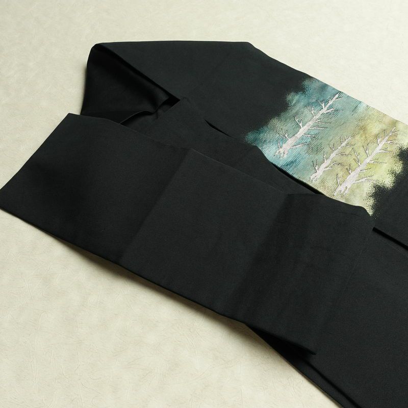 名古屋帯 太鼓柄 正絹 風景柄 名古屋仕立て なごや帯 リサイクル帯 帯 箔 黒_画像21