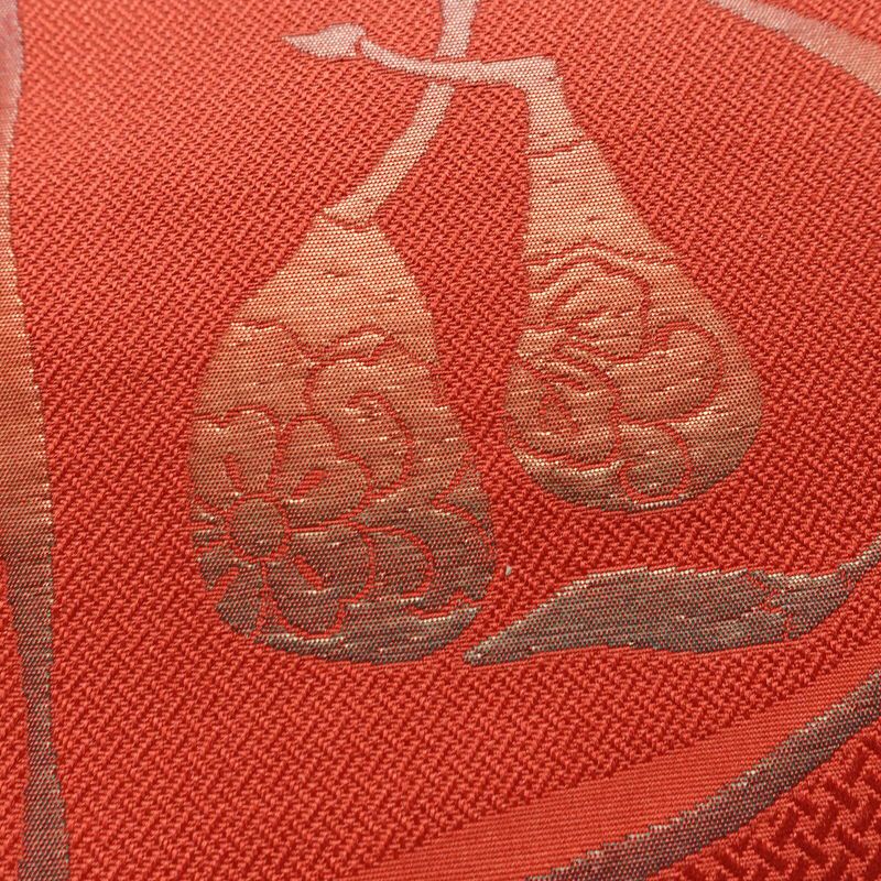 名古屋帯 六通柄 正絹 幾何学柄・抽象柄 通し仕立て なごや帯 リサイクル帯 帯 赤・朱_画像3