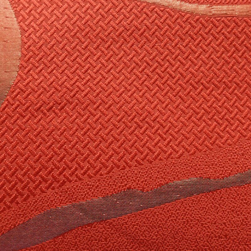 名古屋帯 六通柄 正絹 幾何学柄・抽象柄 通し仕立て なごや帯 リサイクル帯 帯 赤・朱_画像4