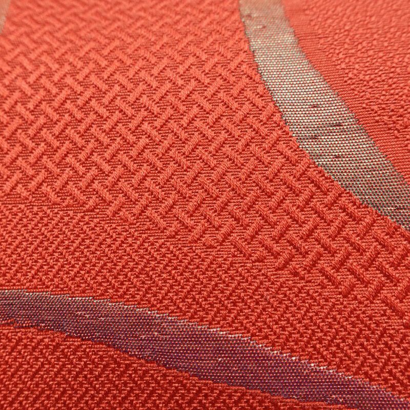 名古屋帯 六通柄 正絹 幾何学柄・抽象柄 通し仕立て なごや帯 リサイクル帯 帯 赤・朱_画像7