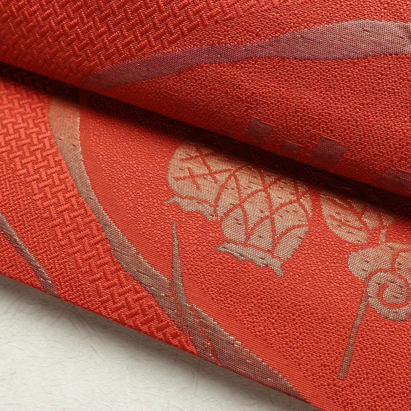 名古屋帯 六通柄 正絹 幾何学柄・抽象柄 通し仕立て なごや帯 リサイクル帯 帯 赤・朱_画像8