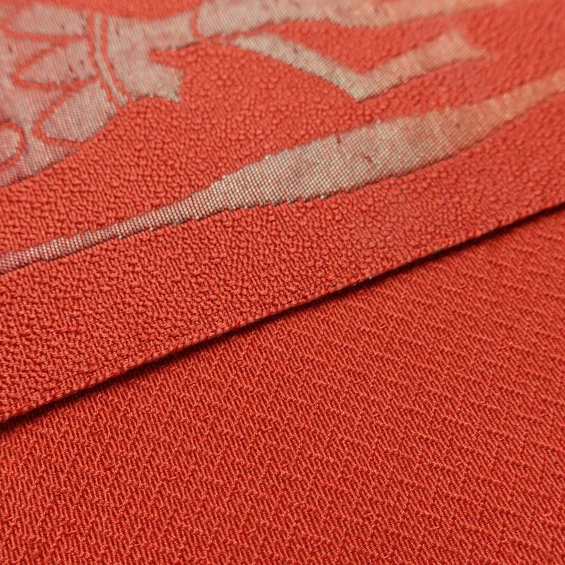 名古屋帯 六通柄 正絹 幾何学柄・抽象柄 通し仕立て なごや帯 リサイクル帯 帯 赤・朱_画像13