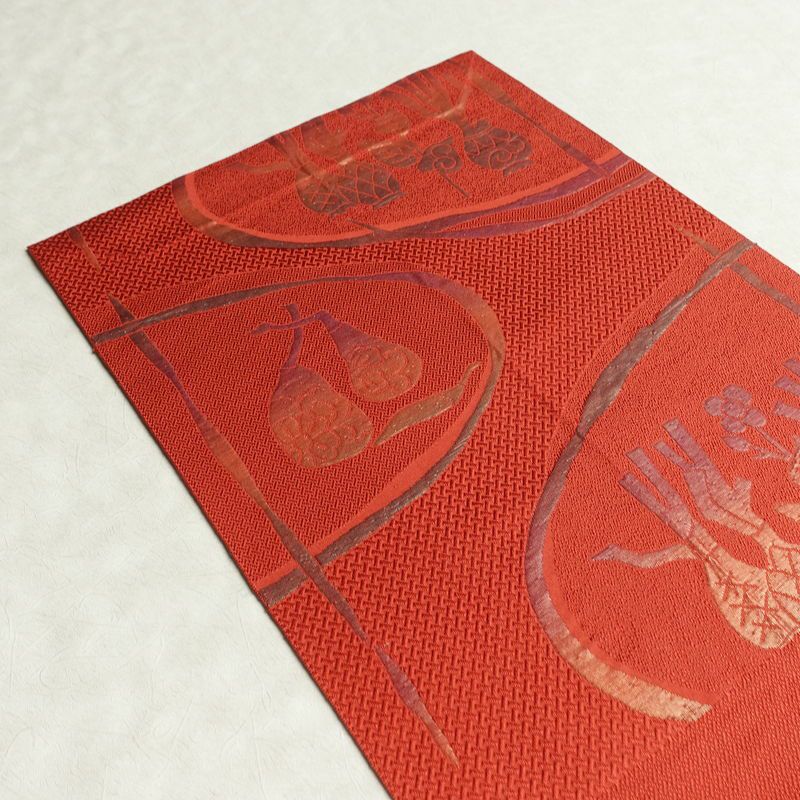 名古屋帯 六通柄 正絹 幾何学柄・抽象柄 通し仕立て なごや帯 リサイクル帯 帯 赤・朱_画像19