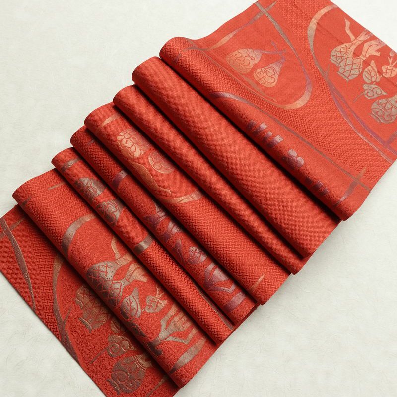 名古屋帯 六通柄 正絹 幾何学柄・抽象柄 通し仕立て なごや帯 リサイクル帯 帯 赤・朱_画像20