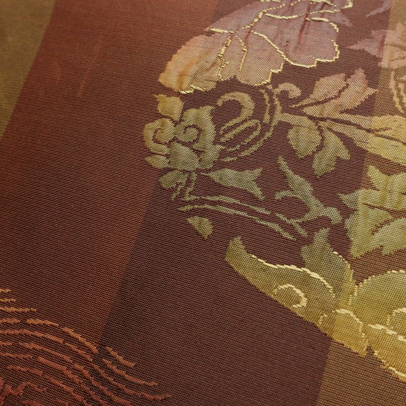 名古屋帯 六通柄 良品 正絹 木の葉・植物柄 名古屋仕立て なごや帯 リサイクル帯 帯 モダン 茶_画像4