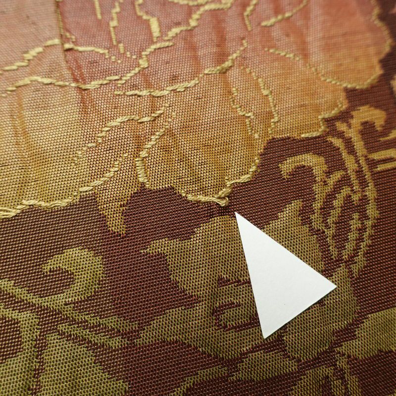 名古屋帯 六通柄 良品 正絹 木の葉・植物柄 名古屋仕立て なごや帯 リサイクル帯 帯 モダン 茶_画像6