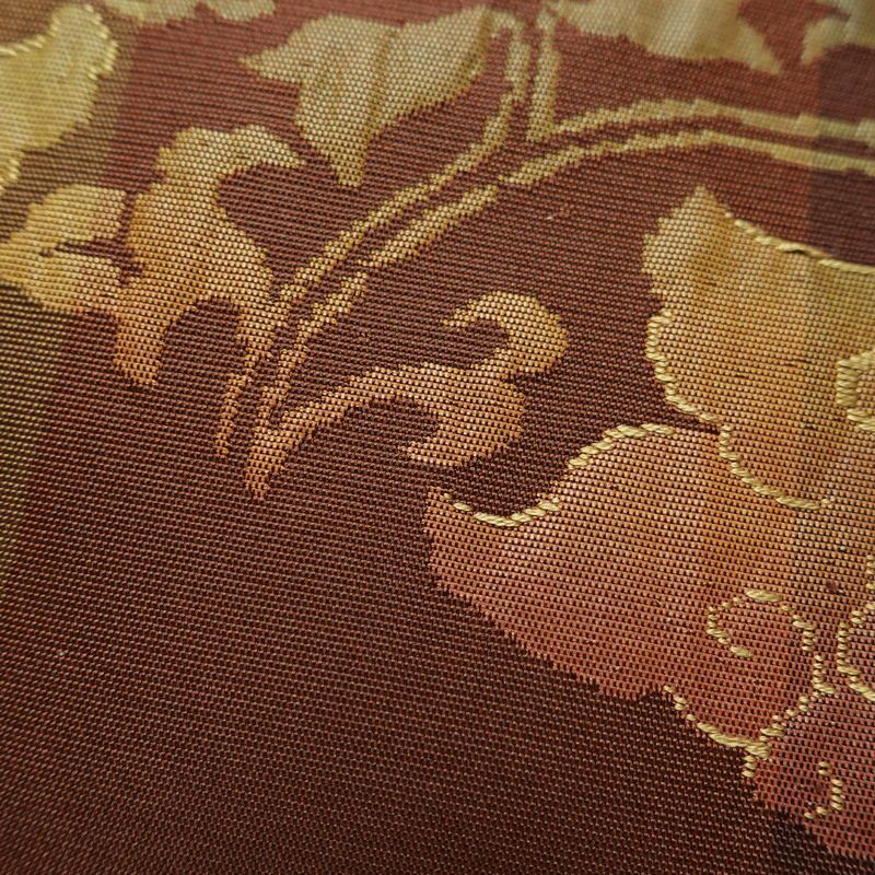 名古屋帯 六通柄 良品 正絹 木の葉・植物柄 名古屋仕立て なごや帯 リサイクル帯 帯 モダン 茶_画像8