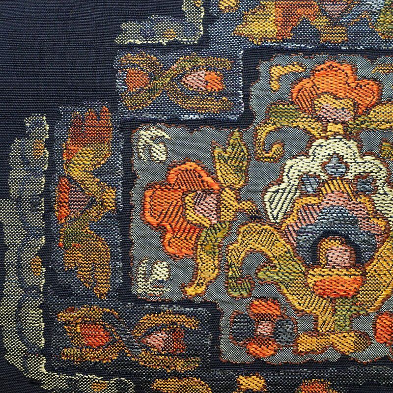 名古屋帯 太鼓柄 良品 正絹 幾何学柄・抽象柄 通し仕立て なごや帯 リサイクル帯 帯 モダン 紬地 青・紺_画像2