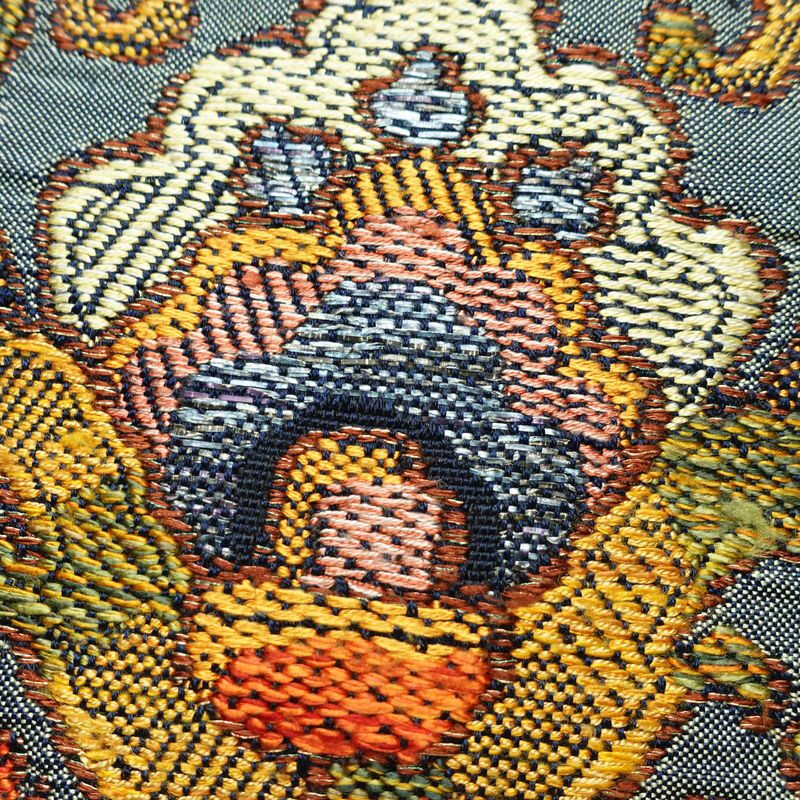 名古屋帯 太鼓柄 良品 正絹 幾何学柄・抽象柄 通し仕立て なごや帯 リサイクル帯 帯 モダン 紬地 青・紺_画像3