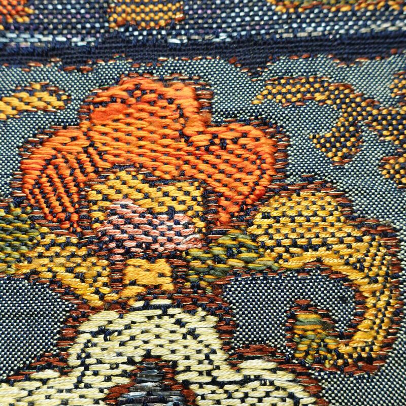 名古屋帯 太鼓柄 良品 正絹 幾何学柄・抽象柄 通し仕立て なごや帯 リサイクル帯 帯 モダン 紬地 青・紺_画像4