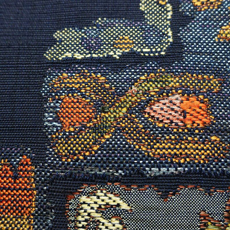 名古屋帯 太鼓柄 良品 正絹 幾何学柄・抽象柄 通し仕立て なごや帯 リサイクル帯 帯 モダン 紬地 青・紺_画像7