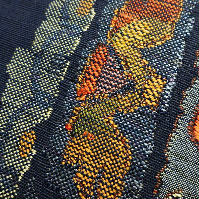 名古屋帯 太鼓柄 良品 正絹 幾何学柄・抽象柄 通し仕立て なごや帯 リサイクル帯 帯 モダン 紬地 青・紺_画像8