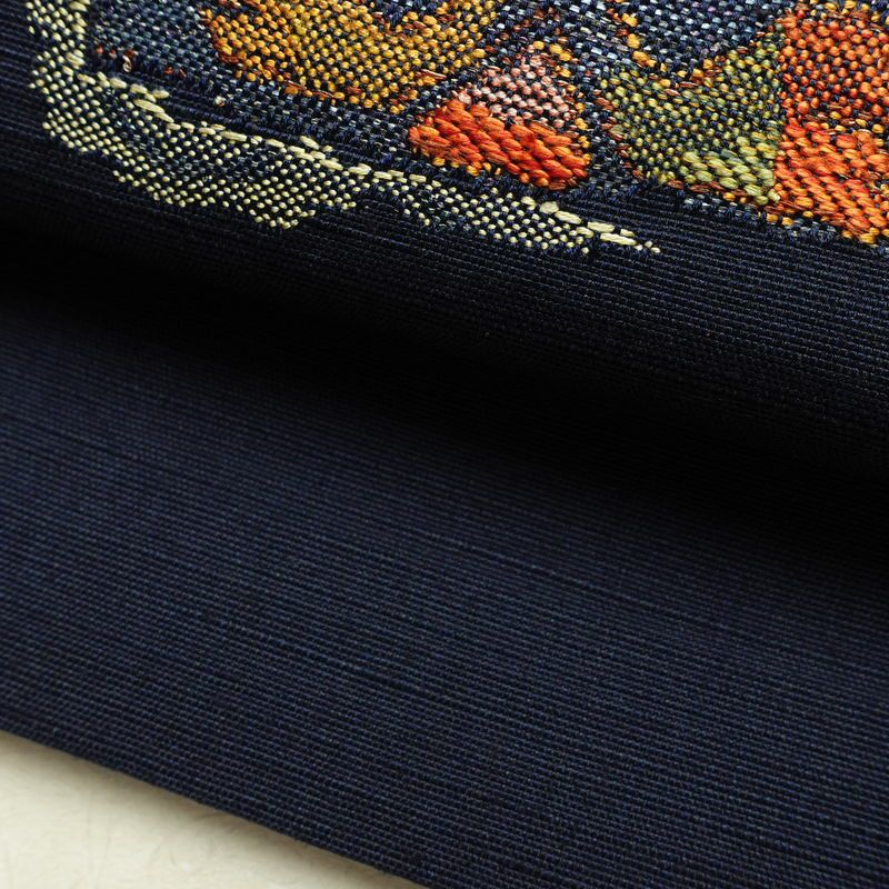 名古屋帯 太鼓柄 良品 正絹 幾何学柄・抽象柄 通し仕立て なごや帯 リサイクル帯 帯 モダン 紬地 青・紺_画像9