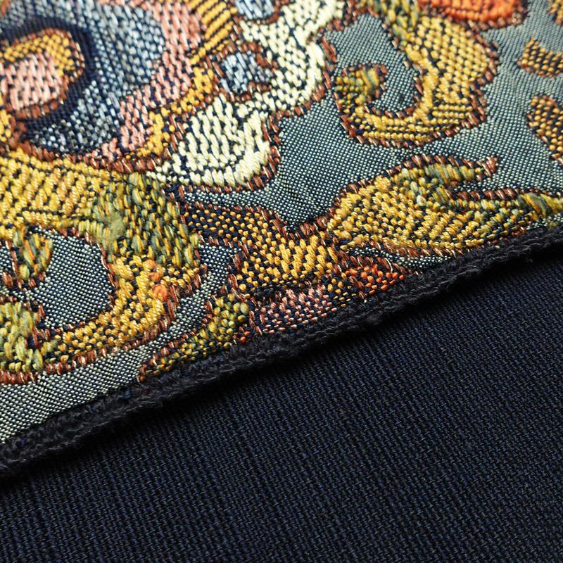 名古屋帯 太鼓柄 良品 正絹 幾何学柄・抽象柄 通し仕立て なごや帯 リサイクル帯 帯 モダン 紬地 青・紺_画像14