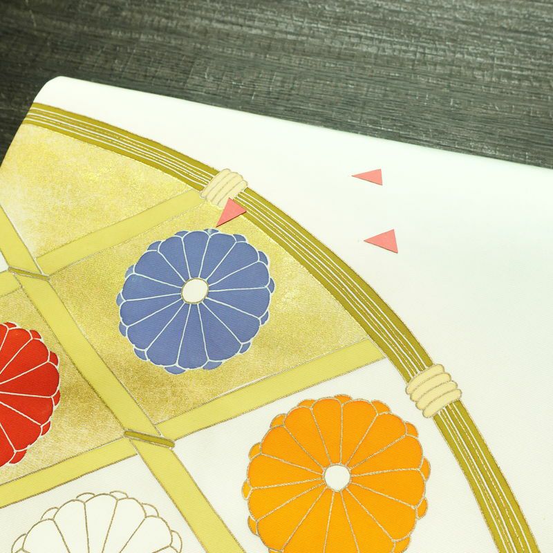 名古屋帯 太鼓柄 正絹 花柄 名古屋仕立て なごや帯 リサイクル帯 帯 箔 銀彩 シンプル 菊 緑・うぐいす色_画像5