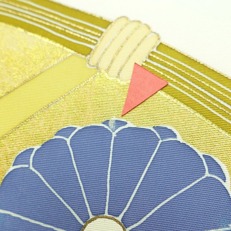 名古屋帯 太鼓柄 正絹 花柄 名古屋仕立て なごや帯 リサイクル帯 帯 箔 銀彩 シンプル 菊 緑・うぐいす色_画像7