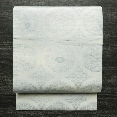 名古屋帯 六通柄 良品 正絹 幾何学柄・抽象柄 名古屋仕立て なごや帯 リサイクル帯 帯 青・紺