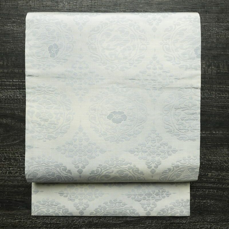 名古屋帯 六通柄 良品 正絹 幾何学柄・抽象柄 名古屋仕立て なごや帯 リサイクル帯 帯 青・紺_画像1