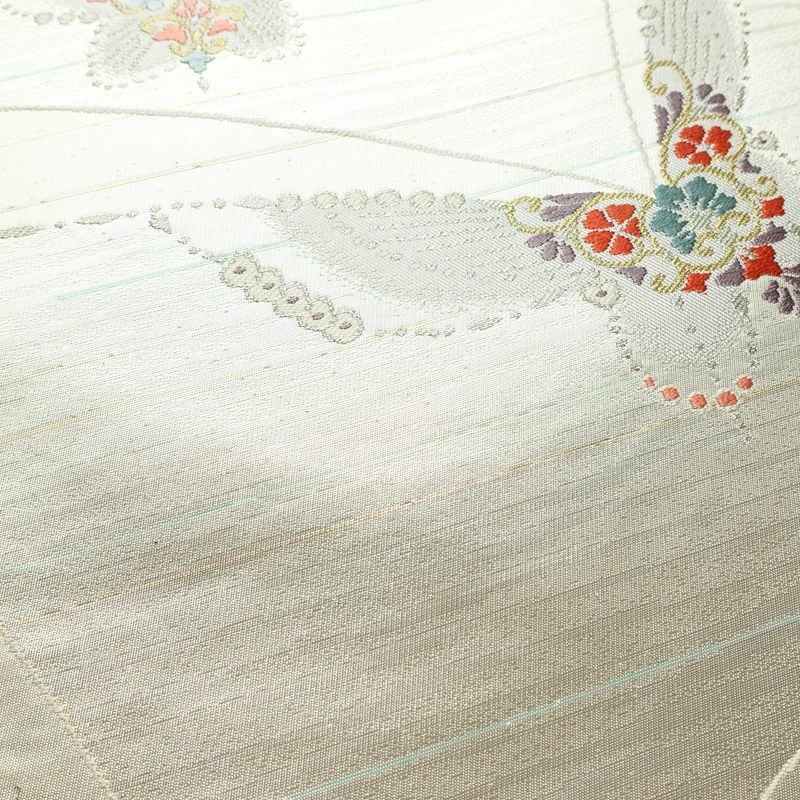 名古屋帯 六通柄 良品 正絹 蝶・昆虫柄 名古屋仕立て なごや帯 リサイクル帯 帯 箔 銀糸 金・銀_画像3