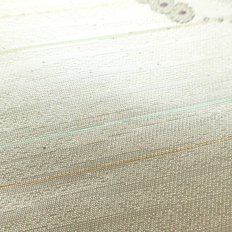 名古屋帯 六通柄 良品 正絹 蝶・昆虫柄 名古屋仕立て なごや帯 リサイクル帯 帯 箔 銀糸 金・銀_画像7