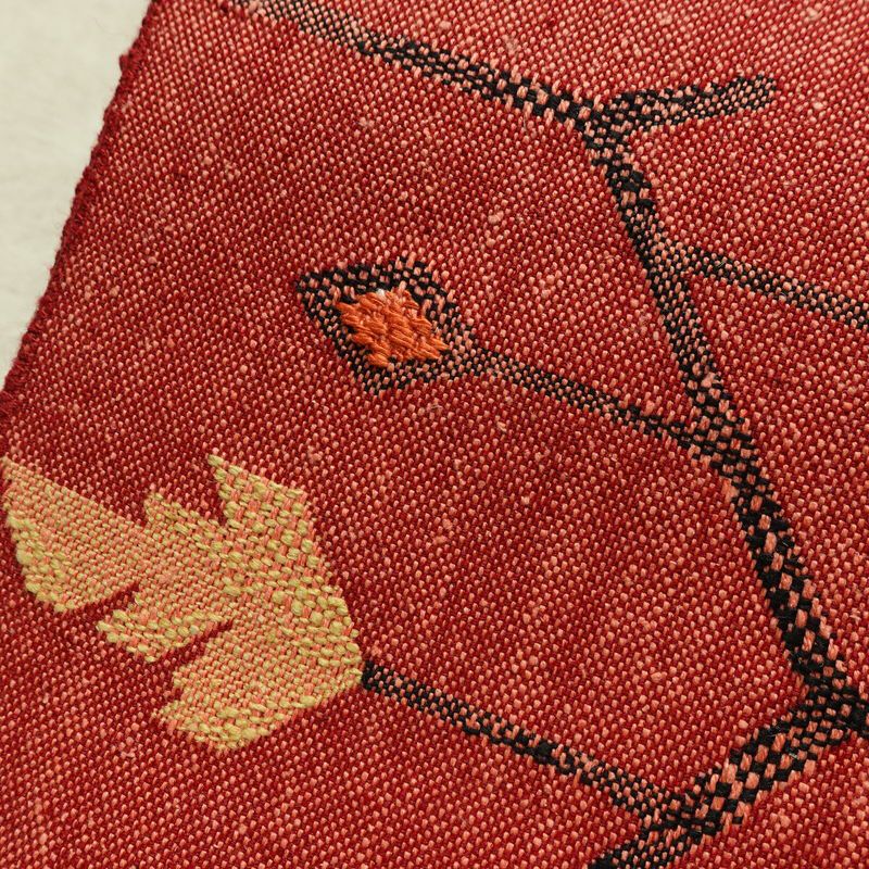 名古屋帯 太鼓柄 美品 正絹 幾何学柄・抽象柄 通し仕立て なごや帯 リサイクル帯 帯 モダン 赤・朱_画像8