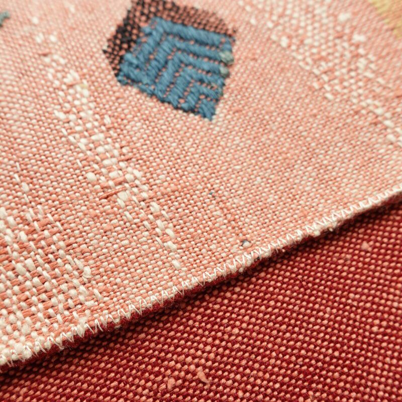 名古屋帯 太鼓柄 美品 正絹 幾何学柄・抽象柄 通し仕立て なごや帯 リサイクル帯 帯 モダン 赤・朱_画像14