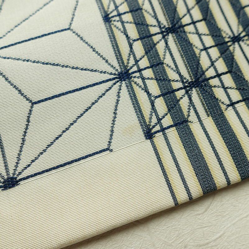 名古屋帯 六通柄 正絹 麻の葉柄 通し仕立て なごや帯 リサイクル帯 帯 白_画像13