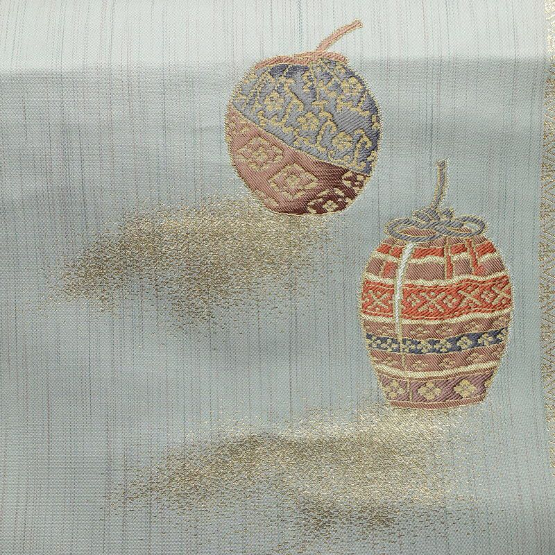 名古屋帯 六通柄 正絹 古典柄 名古屋仕立て なごや帯 リサイクル帯 帯 箔 青・紺_画像2