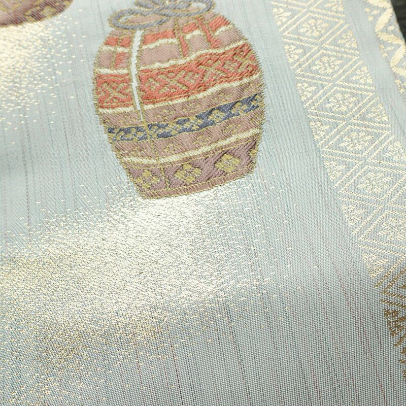 名古屋帯 六通柄 正絹 古典柄 名古屋仕立て なごや帯 リサイクル帯 帯 箔 青・紺_画像3