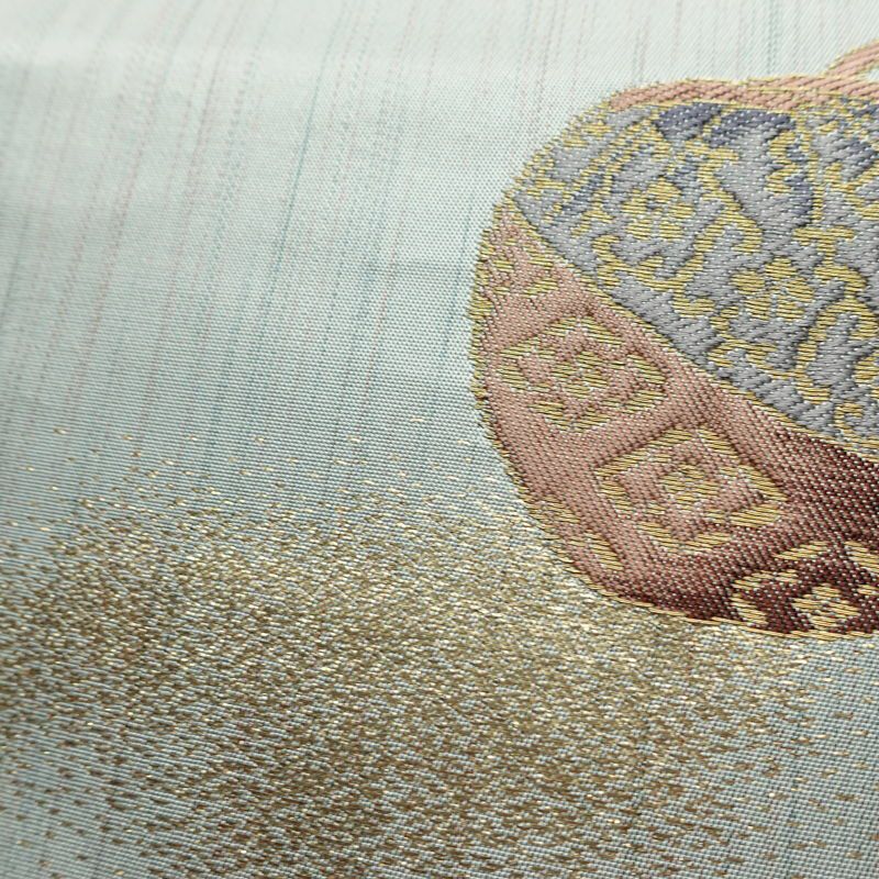 名古屋帯 六通柄 正絹 古典柄 名古屋仕立て なごや帯 リサイクル帯 帯 箔 青・紺_画像4