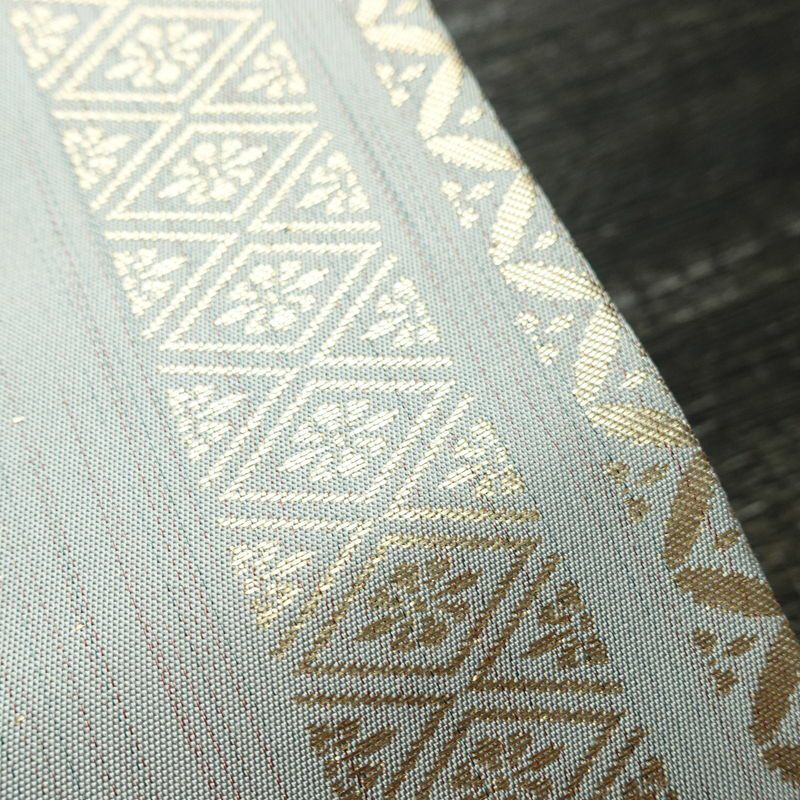 名古屋帯 六通柄 正絹 古典柄 名古屋仕立て なごや帯 リサイクル帯 帯 箔 青・紺_画像7