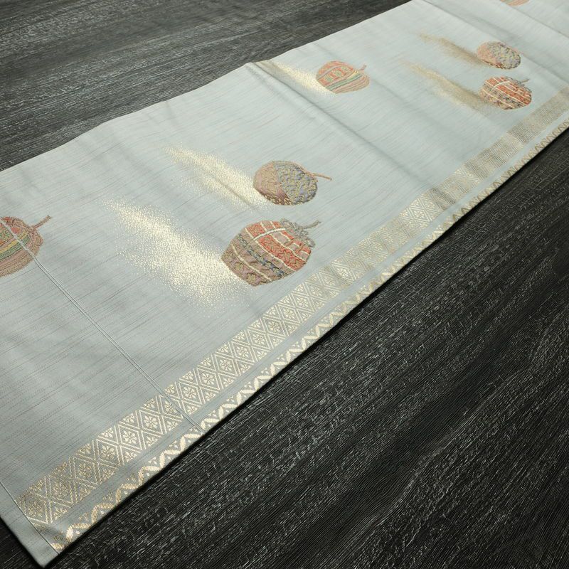 名古屋帯 六通柄 正絹 古典柄 名古屋仕立て なごや帯 リサイクル帯 帯 箔 青・紺_画像10