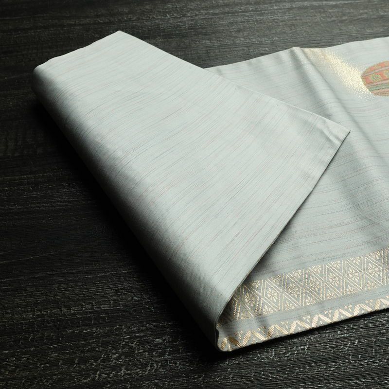 名古屋帯 六通柄 正絹 古典柄 名古屋仕立て なごや帯 リサイクル帯 帯 箔 青・紺_画像11