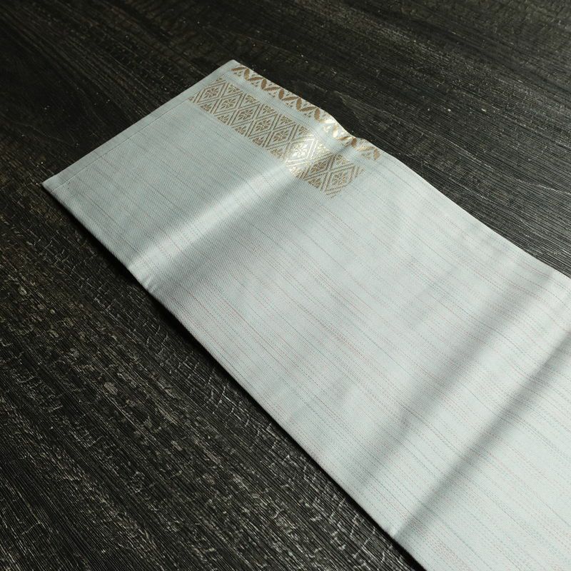 名古屋帯 六通柄 正絹 古典柄 名古屋仕立て なごや帯 リサイクル帯 帯 箔 青・紺_画像18