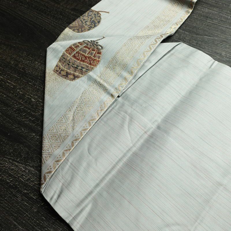 名古屋帯 六通柄 正絹 古典柄 名古屋仕立て なごや帯 リサイクル帯 帯 箔 青・紺_画像21