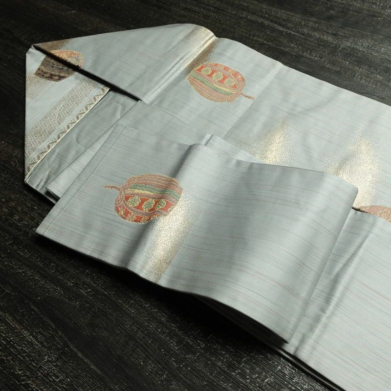 名古屋帯 六通柄 正絹 古典柄 名古屋仕立て なごや帯 リサイクル帯 帯 箔 青・紺_画像23