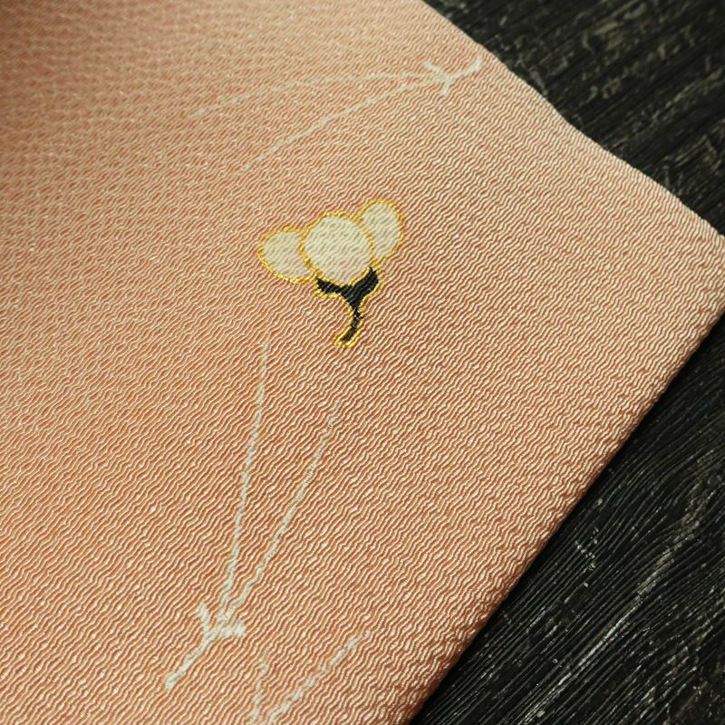 名古屋帯 太鼓柄 縮緬 正絹 木の葉・植物柄 名古屋仕立て なごや帯 リサイクル帯 帯 箔 金彩 シンプル ピンク_画像8