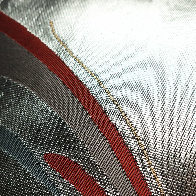 名古屋帯 太鼓柄 正絹 蝶・昆虫柄 名古屋仕立て なごや帯 リサイクル帯 帯 箔 引箔 黒_画像5