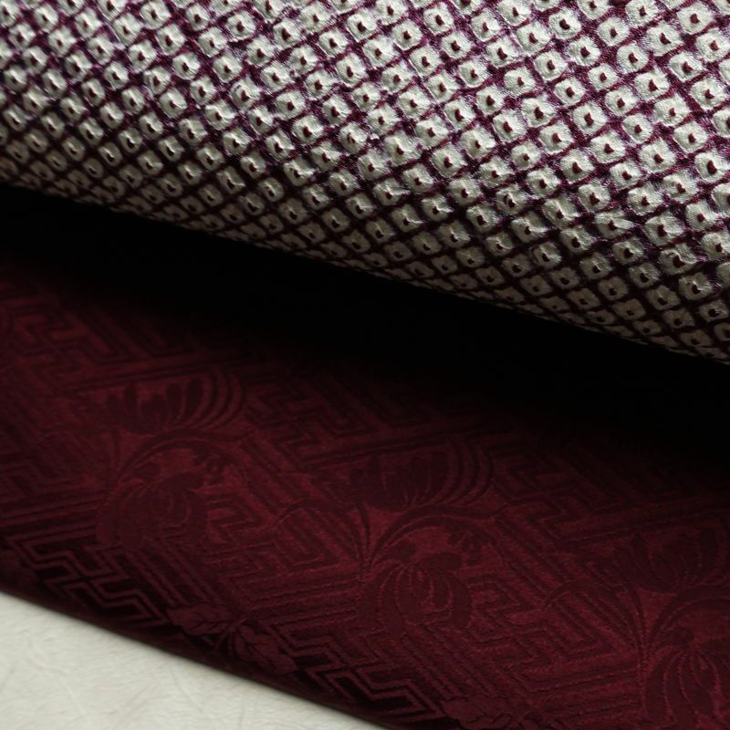 名古屋帯 太鼓柄 良品 絞り 綸子 正絹 幾何学柄・抽象柄 名古屋仕立て なごや帯 リサイクル帯 帯 モダン 紫・藤色_画像7