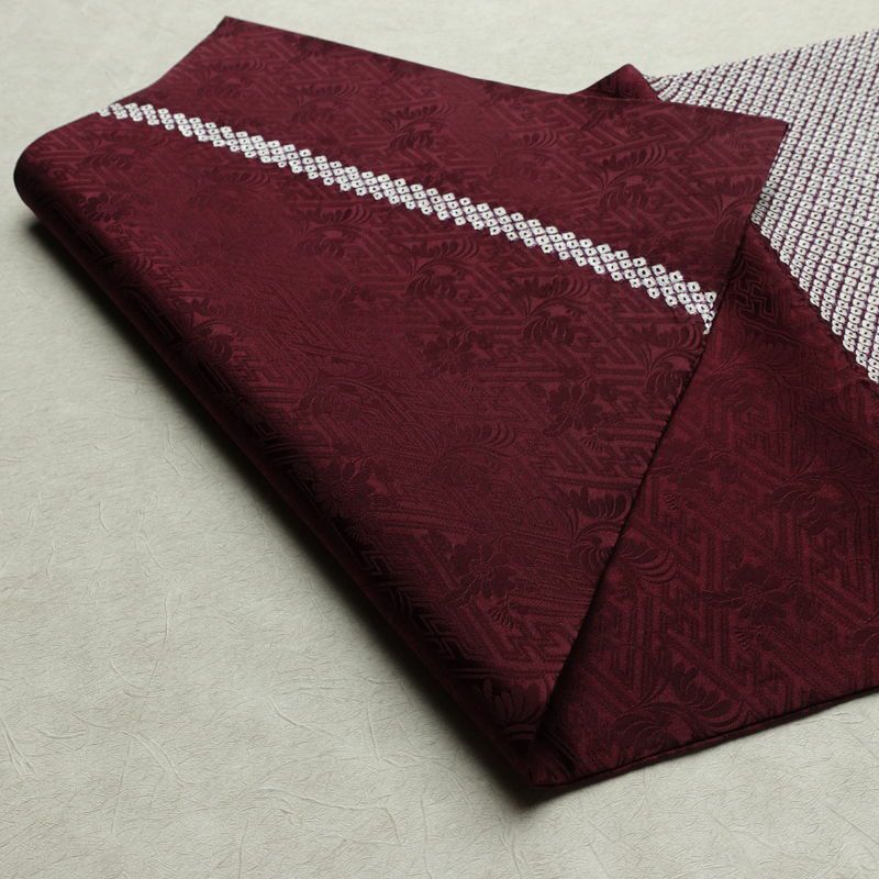 名古屋帯 太鼓柄 良品 絞り 綸子 正絹 幾何学柄・抽象柄 名古屋仕立て なごや帯 リサイクル帯 帯 モダン 紫・藤色_画像9