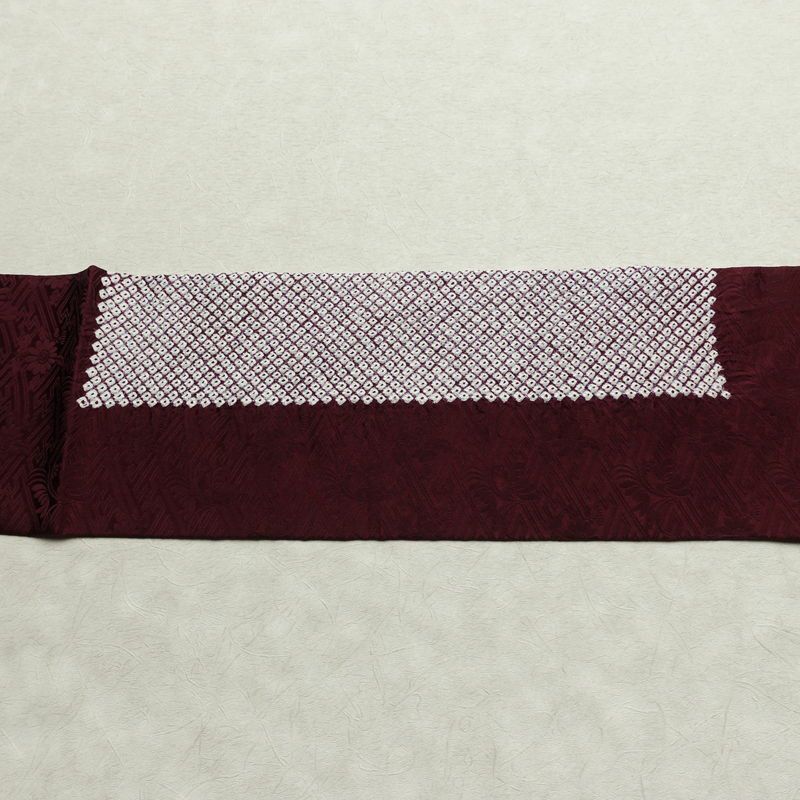 名古屋帯 太鼓柄 良品 絞り 綸子 正絹 幾何学柄・抽象柄 名古屋仕立て なごや帯 リサイクル帯 帯 モダン 紫・藤色_画像14