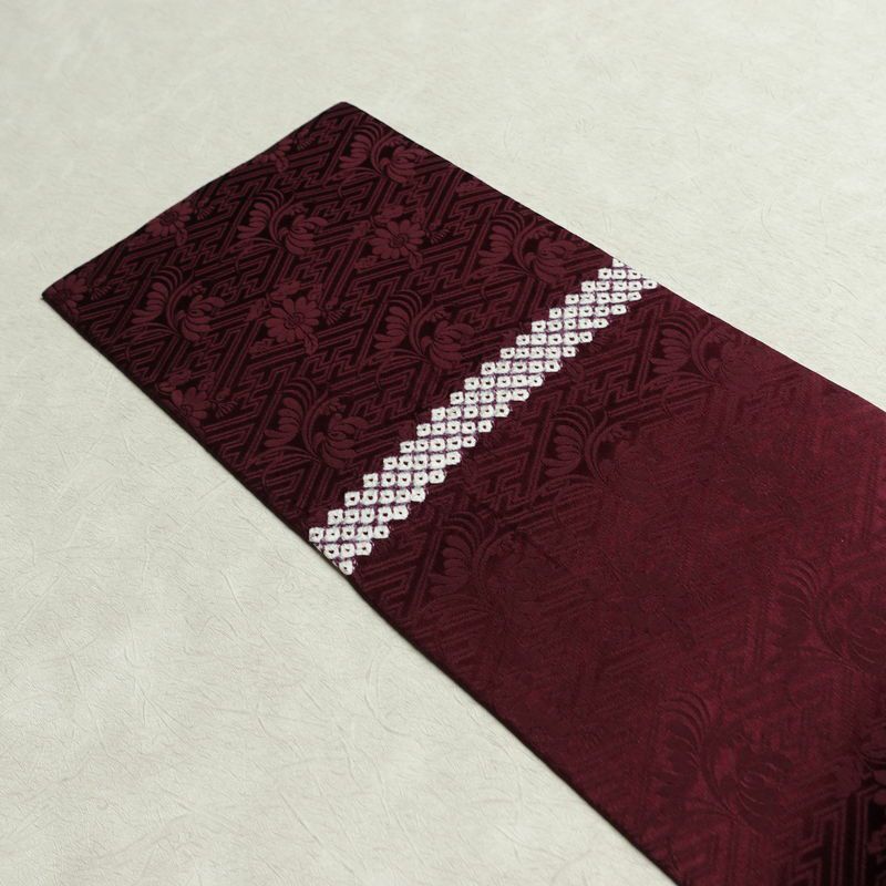 名古屋帯 太鼓柄 良品 絞り 綸子 正絹 幾何学柄・抽象柄 名古屋仕立て なごや帯 リサイクル帯 帯 モダン 紫・藤色_画像15