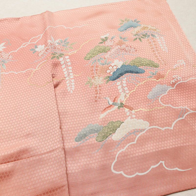 訪問着 美品 綸子 伊達衿付き 金駒刺繍 正絹 古典柄 袷仕立て 身丈159cm 裄丈66cm リサイクル着物 着物 入学式 卒業式 七五三 お宮参り フォーマル 四季花 紅葉 菖蒲 菊 桜 ピンク_画像14