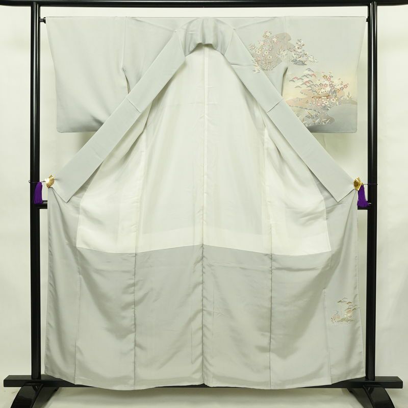 訪問着 縮緬 正絹 古典柄 袷仕立て 身丈158.5cm 裄丈65cm リサイクル着物 着物 箔 金彩 入学式 卒業式 七五三 お宮参り フォーマル 上品 青・紺_画像3