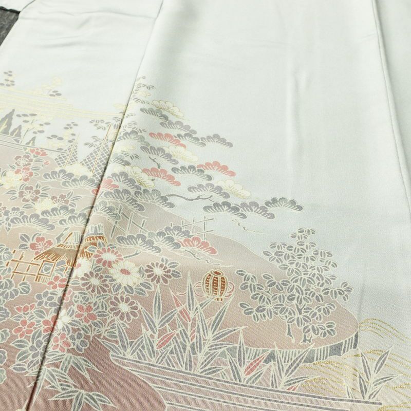 訪問着 縮緬 正絹 古典柄 袷仕立て 身丈158.5cm 裄丈65cm リサイクル着物 着物 箔 金彩 入学式 卒業式 七五三 お宮参り フォーマル 上品 青・紺_画像5