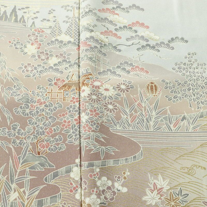 訪問着 縮緬 正絹 古典柄 袷仕立て 身丈158.5cm 裄丈65cm リサイクル着物 着物 箔 金彩 入学式 卒業式 七五三 お宮参り フォーマル 上品 青・紺_画像6