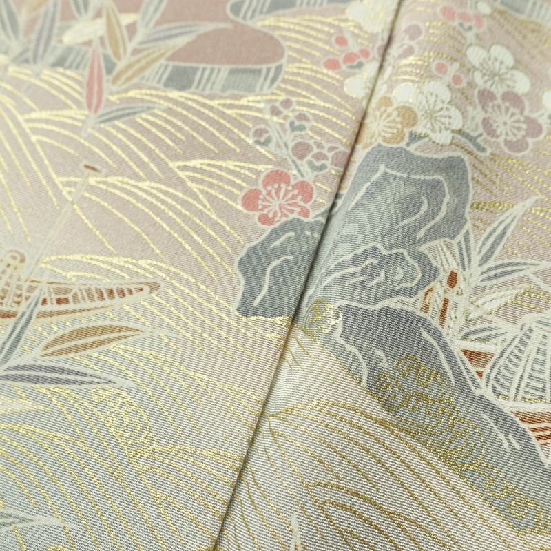 訪問着 縮緬 正絹 古典柄 袷仕立て 身丈158.5cm 裄丈65cm リサイクル着物 着物 箔 金彩 入学式 卒業式 七五三 お宮参り フォーマル 上品 青・紺_画像9